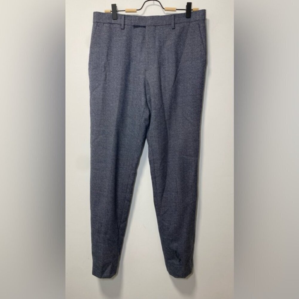Reiss 100% Wool Check Morrow Trousers Indigo Women’s Waist 32 Short - Picture 2 of 8